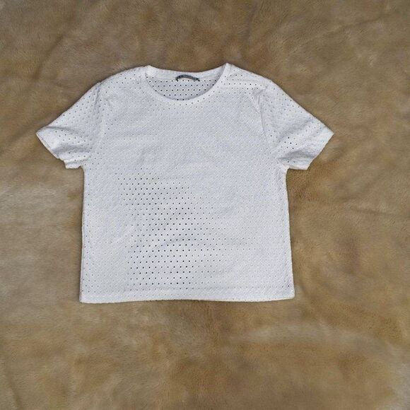 Zara White Short Sleeve Blouse Size Medium Minimalist Chic Summer Top - Picture 10 of 14